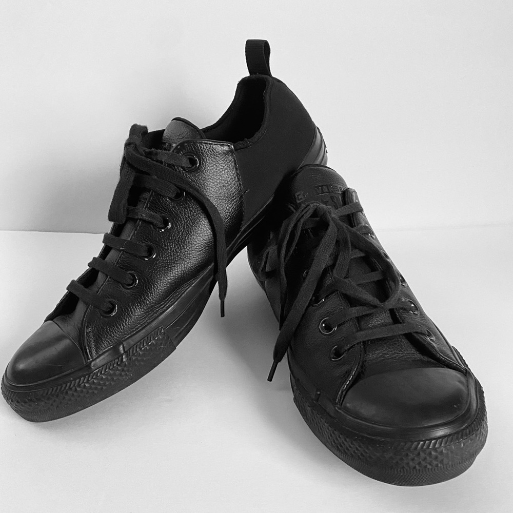 Converse Black Shoes Monochrome All Star Leather and Satin - size 10